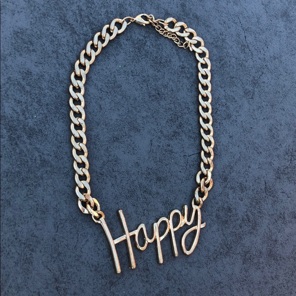Gold tone chain “Happy” necklace